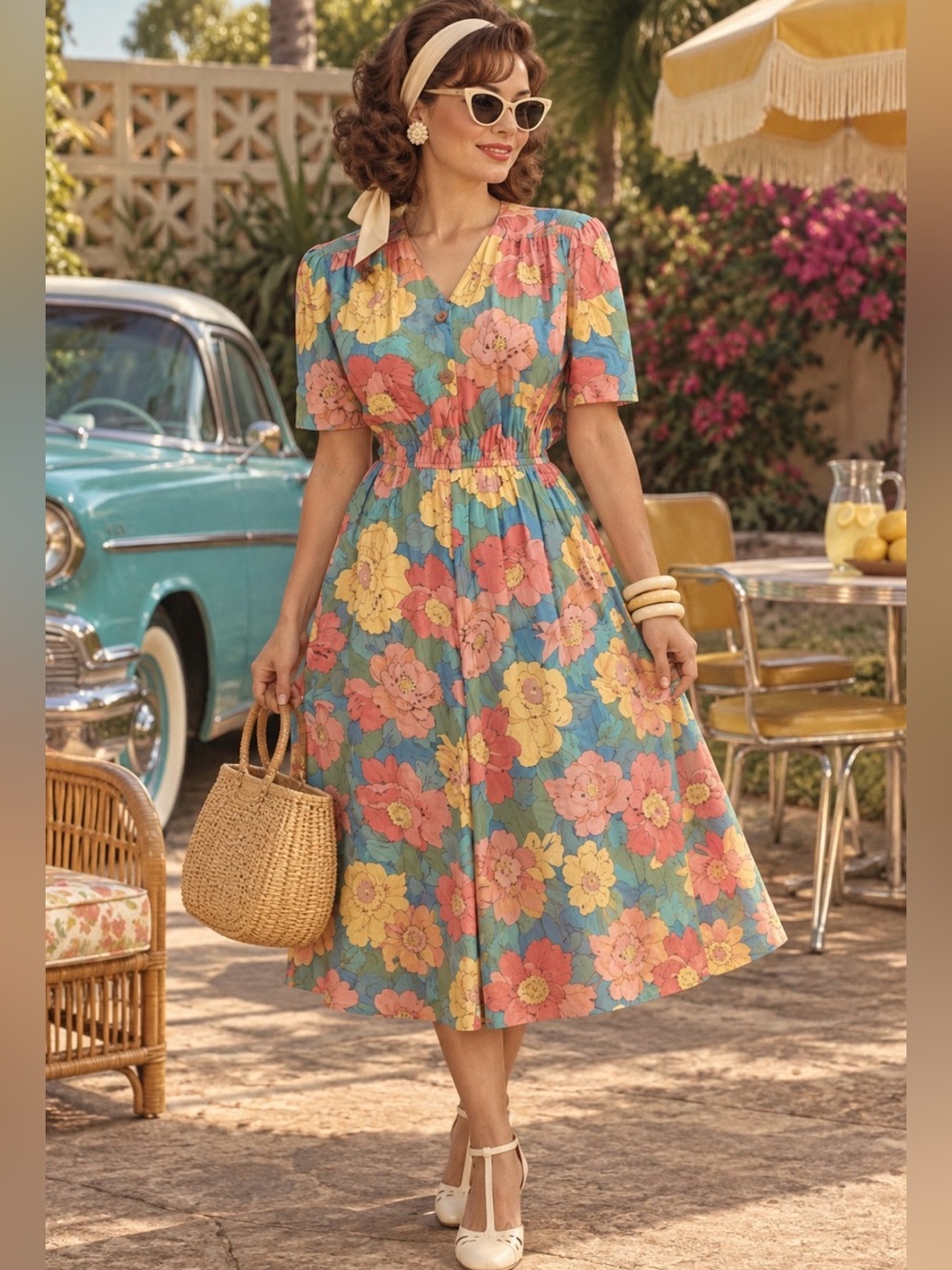 *Vintage Carol Anderson- 80’s does mid century Floral midi dress